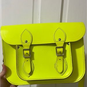 Cambridge Satchel neon yellow leather bag